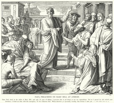 Paulus predigt auf dem Mars-Hügel in Athen (Gravur) von Julius (after) Schnorr von Carolsfeld