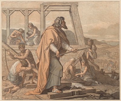 Der Bau der Arche, Genesis, VI von Julius (after) Schnorr von Carolsfeld