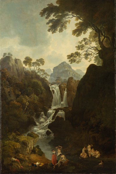 Ein Wasserfall mit Badenden von Julius Caesar Ibbetson