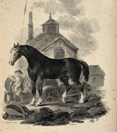 Ein Brauereipferd vor dem Wagen mit dem Fuhrmann von Julius Caesar Ibbetson