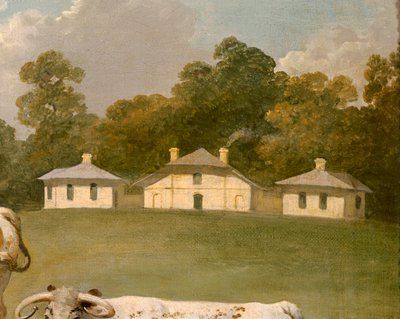 Drei Langhornrinder in der Landschaft (Detail) von Julius Caesar Ibbetson