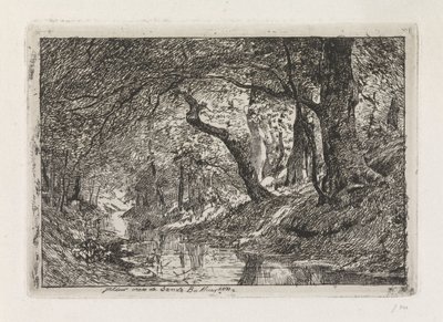 Waldlandschaft mit Bach und Bäumen am Ufer von Julius Jacobus van de Sande Bakhuyzen