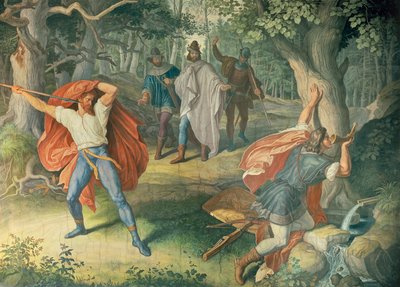 Hagen tötet Siegfried am Brunnen, Halle der Nibelungen von Julius Schnorr von Carolsfeld