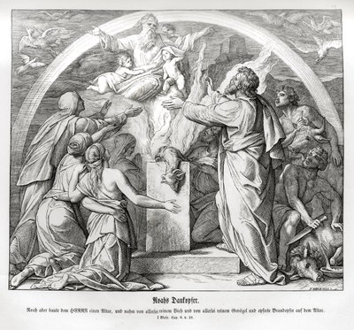 Noahs Dankopfer nach der Flut, Genesis von Julius Schnorr von Carolsfeld