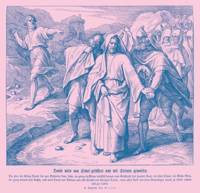 Schimi verflucht und wirft Steine auf David, 2. Samuel von Julius Schnorr von Carolsfeld