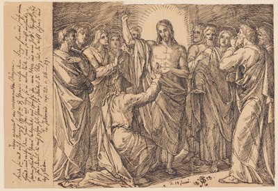 Jesus erscheint den versammelten Jüngern. Friede sei mit euch. Danach spricht er zu Thomas: ...? von Julius Schnorr von Carolsfeld
