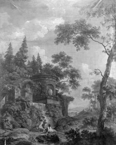 Wandbehang mit arkadischer Landschaft, zugehörig zum Saal der Herengracht 40 von Jurriaan Andriessen