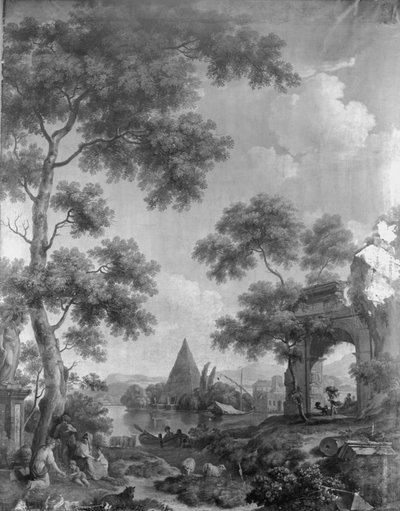 Wandbehang mit arkadischer Landschaft, zum Saal der Herengracht 40 gehörend von Jurriaan Andriessen