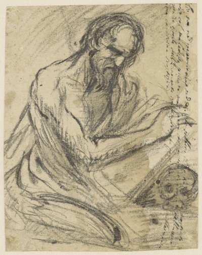 Hl. Hieronymus, schreibend in ein Buch, das er über einen Schädel hält von Jusepe de Ribera