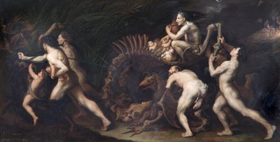 La Carcasse: eine Hexe wird auf dem Skelett eines Monsters gezeichnet, 17. Jahrhundert von Jusepe de Ribera