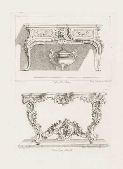 Tisch des Kabinetts, 6. Tafel (Studie für einen Tisch), Tafel 47 in Oeuvre von Juste Aurèle Meissonnier