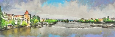 Skizzierte Flussstadtansicht von Justyna Jaszke