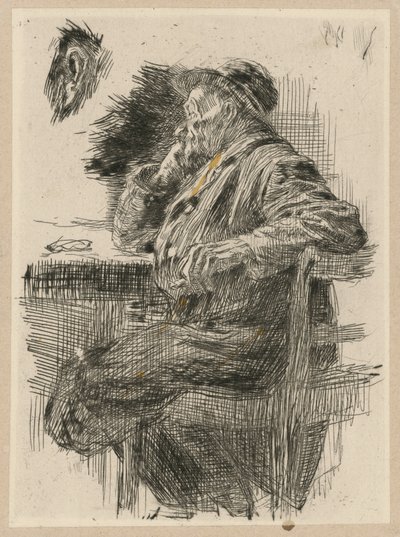 Mann am Tisch sitzend von Käthe Kollwitz