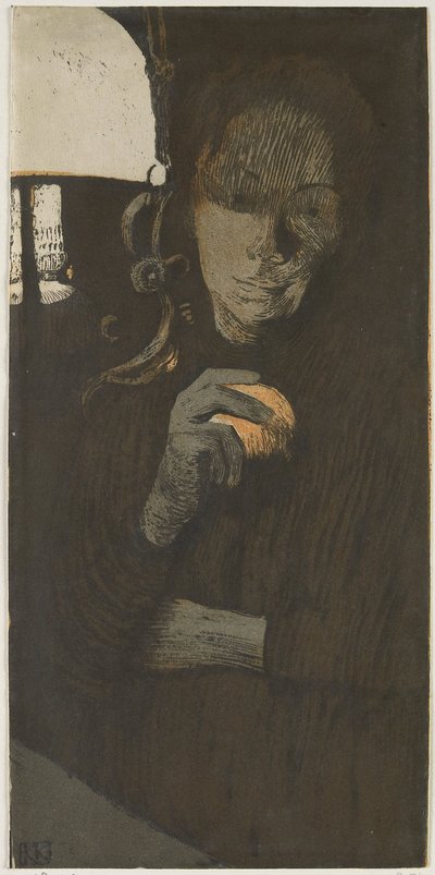 Porträt einer unbekannten Frau mit Orange bei einer Lampe von Käthe Kollwitz