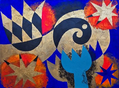 Dynamische blaue und goldene Formen von Kanat Ibragimov