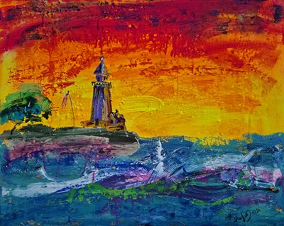 Lebendiger Leuchtturm Sonnenuntergang von Kanat Ibragimov