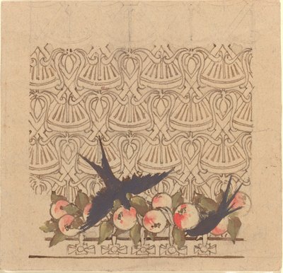 Ornamentales Design mit zwei Vögeln, die an Früchten picken von Karel Vitezslav Masek