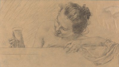 Frau in der Badewanne, die ein Glas Wein hält von Karel Vitezslav Masek