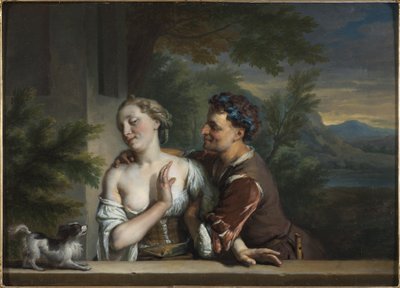 Ein Mann versucht, eine Frau zu umarmen von Karel de Moor