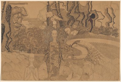 Allegorische Darstellung mit Figuren und einem Pfau in einem Garten von Karel de Nerée tot Babberich (signed by artist)