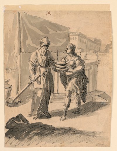 Zeichnung, Figur, die einem General Brote überreicht, ca. 1650 von Karel Škréta