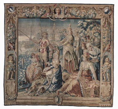 Antonius und Kleopatra (Antonius fängt einen gesalzenen Fisch); Wandteppich, Datum unbekannt von Karel van II Mander