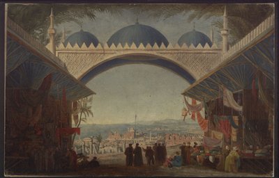 Aucassin und Nicolette. Oper von Georg Abraham Schneider. Entwurf zur 5. Dekoration. Basar in Tunis von Karl Friedrich Schinkel