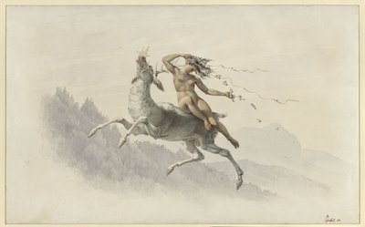 Frau auf einem durch die Luft schwebenden Hirsch von Karl Friedrich Schinkel