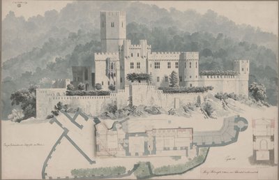 Koblenz. Ruine Stolzenfels. Grundriss des Obergeschosses und Ansicht von Karl Friedrich Schinkel