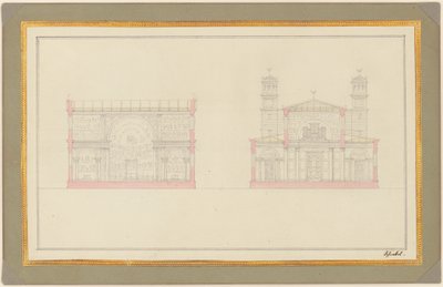 Abschnitt des Kreuzgangs und das Westende einer Kathedrale für Berlin von Karl Friedrich Schinkel