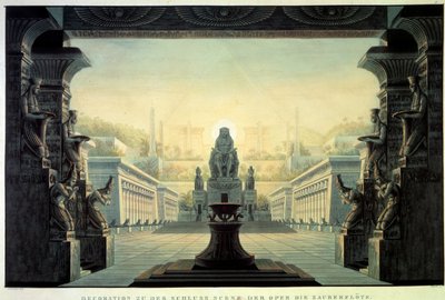 Theaterdekor: Dekor für die Oper „Die Zauberflöte“ von Wolfgang Amadeus Mozart, nach einem Libretto von Emanuel Schikaneder. Zeichnung von Karl Schinkel (1781-1841) von Karl Friedrich Schinkel