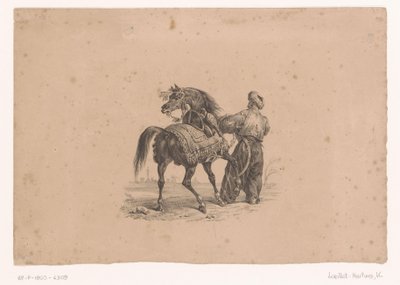 Pferd und stehender Mann in osmanischer Kleidung von Karl Loeillot Hartwig