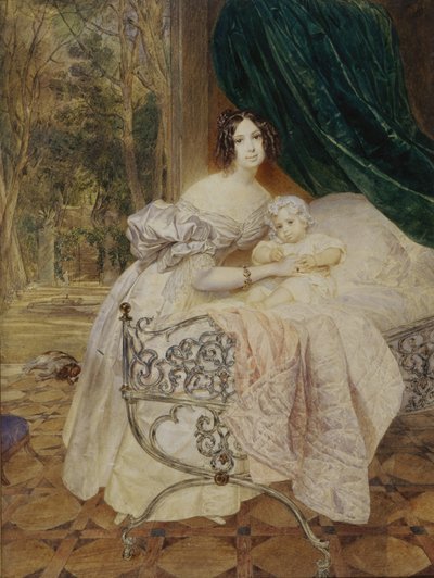 Porträt von Maria Buteneva mit Tochter Maria von Karl Pavlovich Bryullov