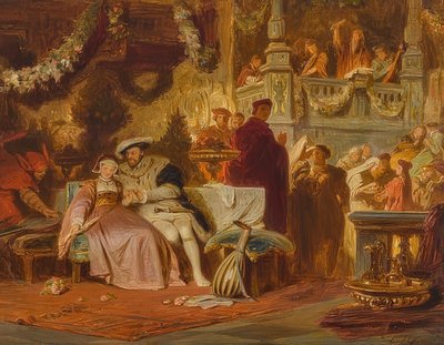 Heinrich VIII. wirbt um Anna Boleyn auf dem Ball bei Kardinal Wolsey von Karl Theodor von Piloty
