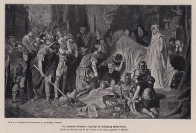 Der sterbende Alexander der Große empfängt die Huldigung seiner Armee, Babylon, 323 v. Chr. von Karl Theodor von Piloty