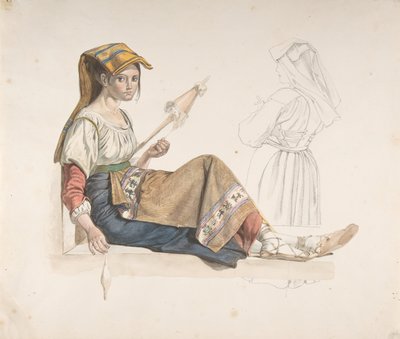 Neapolitanische Frau (recto), Studie für ein Interieur (verso), spätes 18. bis 19. Jahrhundert von Karl Wilhelm Freiherr von Heideck
