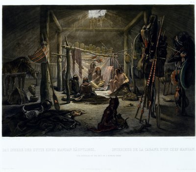 Das Innere der Hütte eines Mandan-Häuptlings, graviert von Narcisse Edmond Desmadryl, ca. 1835 von Karl after Bodmer