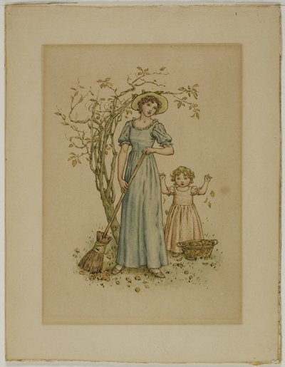 Frau mit Besen und kleines Mädchen von Kate Greenaway