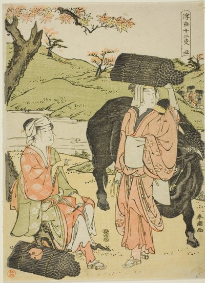 Ochse (Ushi), aus der Serie "Zwölf Stunden der schwebenden Welt" von Katsukawa Shuncho