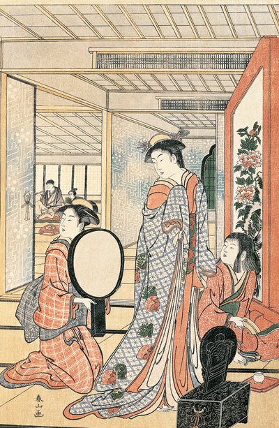 Frau vor dem Spiegel, von Katsukawa Shunsho (1726-1792), Japanische Zivilisation von Katsukawa Shuncho