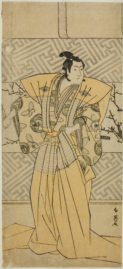 Der Schauspieler Iwai Hanshiro IV als Soga no Goro Tokimune im Stück Koi no Yosuga Kanegaki Soga, aufgeführt im Ichimura Theater im ersten Monat, 1789 von Katsukawa Shun