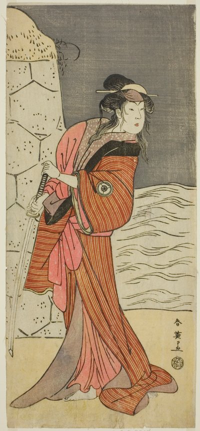 Der Schauspieler Iwai Hanshiro IV als Yaegushi no Oroku (?) im Stück Keisei Kogane no Hakarime (?), aufgeführt im Kawarazaki Theater (?) im dritten Monat, 1792 (?) von Katsukawa Shun