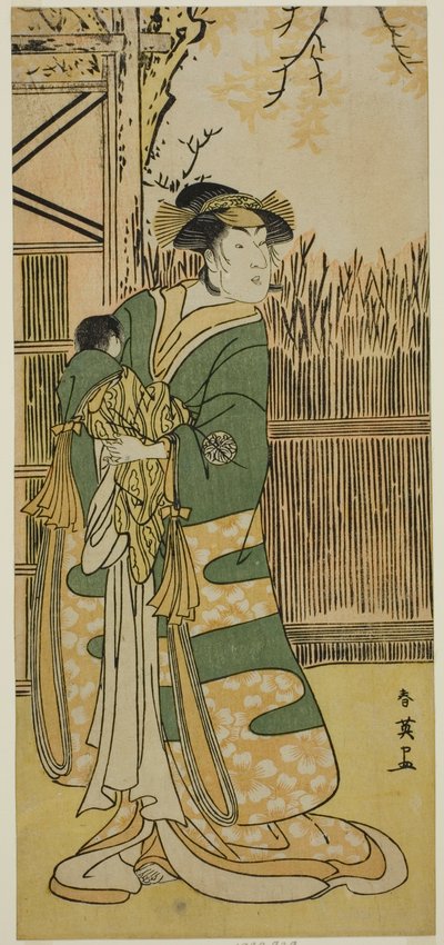 Der Schauspieler Nakayama Tomisaburo I als Lady Tokiwa (Tokiwa Gozen) im Stück Kimmenuki Genke no Kakutsuba, aufgeführt im Ichimura Theater im elften Monat, 1791 von Katsukawa Shun