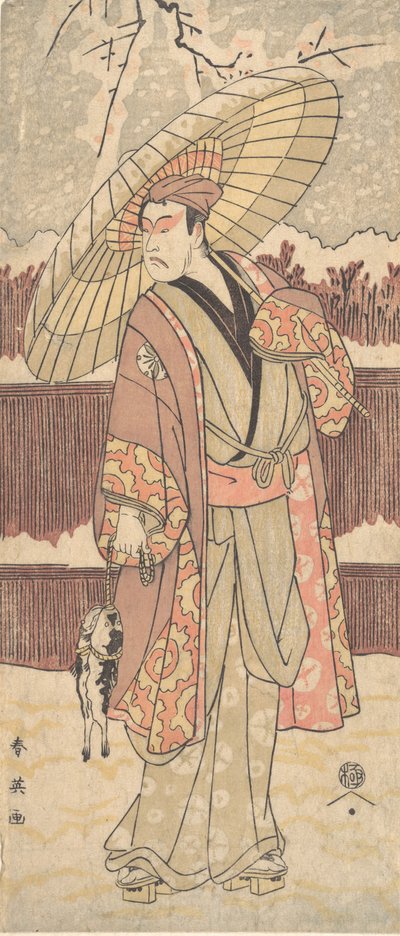 Der vierte Matsumoto Koshiro als ein Mann, der unter einem Regenschirm geht von Katsukawa Shun