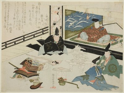 Watanabe no Tsuna erhält den Wegweiser für das Rashomon-Tor von Minamoto no Yorimitsu von Katsukawa Shun