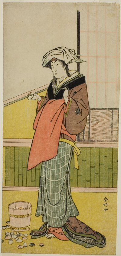 Der Schauspieler Nakamura Riko I als Moshio (?) im Stück Honda Yayoi Meoto Junrei (?), aufgeführt im Ichimura Theater (?) im siebten Monat, 1778 (?) von Katsukawa Shunkо̄