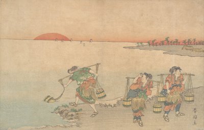 Drei Wasserträger am Ufer, spätes 18. Jahrhundert von Katsukawa Shunko