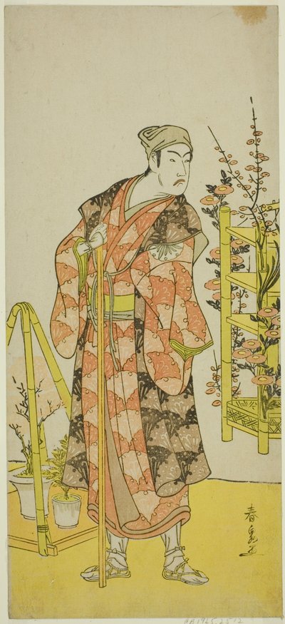 Der Schauspieler Matsumoto Koshiro IV als Pflanzverkäufer Awashima no Yonosuke im Stück Mukashi Otoko Yuki no Hinagata, aufgeführt im Ichimura-Theater im elften Monat, 1781 von Katsukawa Shunsen