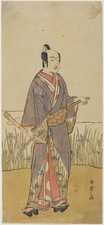(Ein Schauspieler in einer Samurai-Rolle mit einer Bambusflöte) von Katsukawa Shunsho