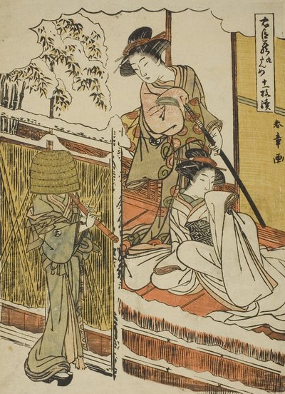 Akt Neun: Yuranosukes Haus in Yamashina aus dem Stück Chushingura (Schatz der treuen Vasallen), ca. 1779-80 von Katsukawa Shunsho